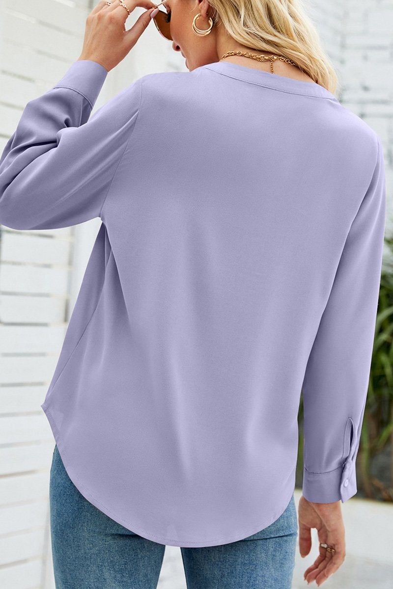 V Neck Button Cuff Business Office Work Blouse_Cwtbll0202