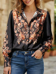 Women's Lantern Sleeve Printed Elegant Shirt_CWTBLL02020