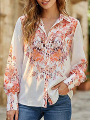 Women's Lantern Sleeve Printed Elegant Shirt_CWTBLL02020