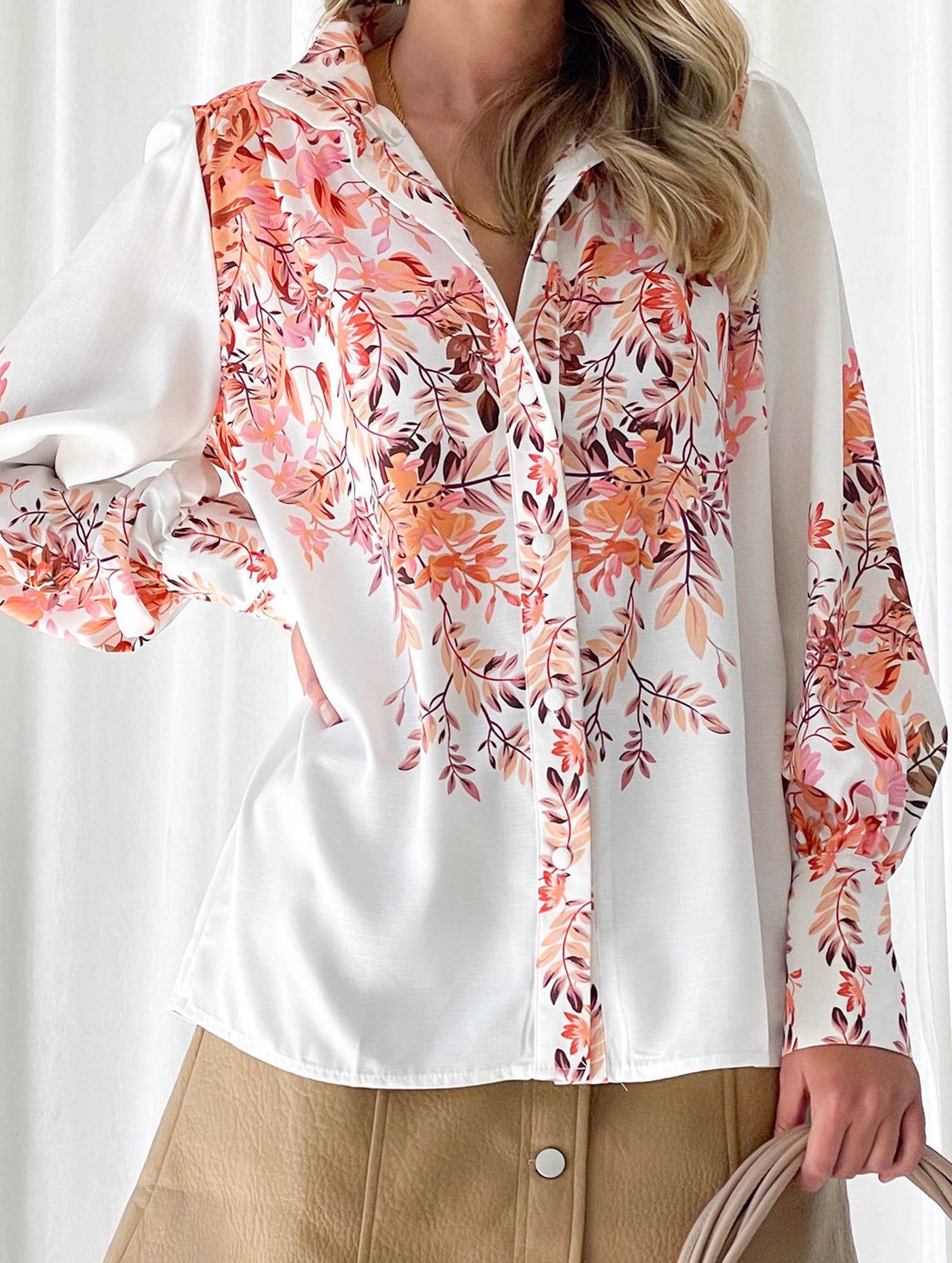 Women's Lantern Sleeve Printed Elegant Shirt_CWTBLL02020
