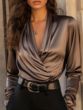 Satin V Neck Office Style Blouse