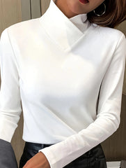 Solid Color Half Turtleneck Long Sleeve Top_CWTBLL02029