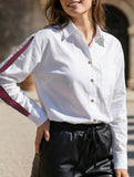 Turn Down Collar Stripe Long Sleeve Shirt_CWTBLL02030