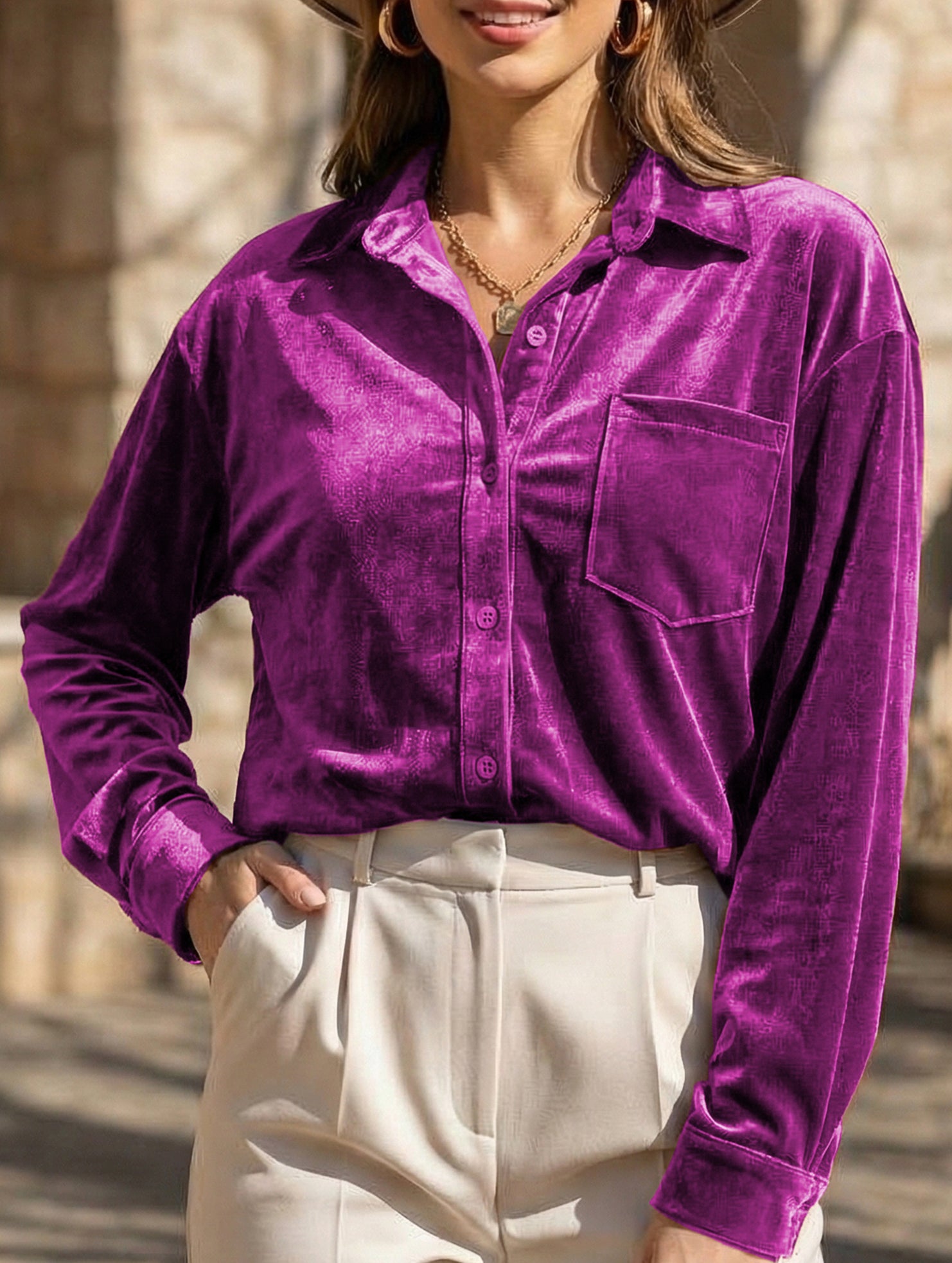 Stylish velvet collared shirt