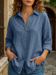 Solid Color Pleated Button-Up Shirt for Women_CWTBLL02038