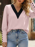 Solid Color V-Neck Button Long Sleeve Shirt_CWTBLL02042