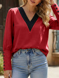 Solid Color V-Neck Button Long Sleeve Shirt_CWTBLL02042