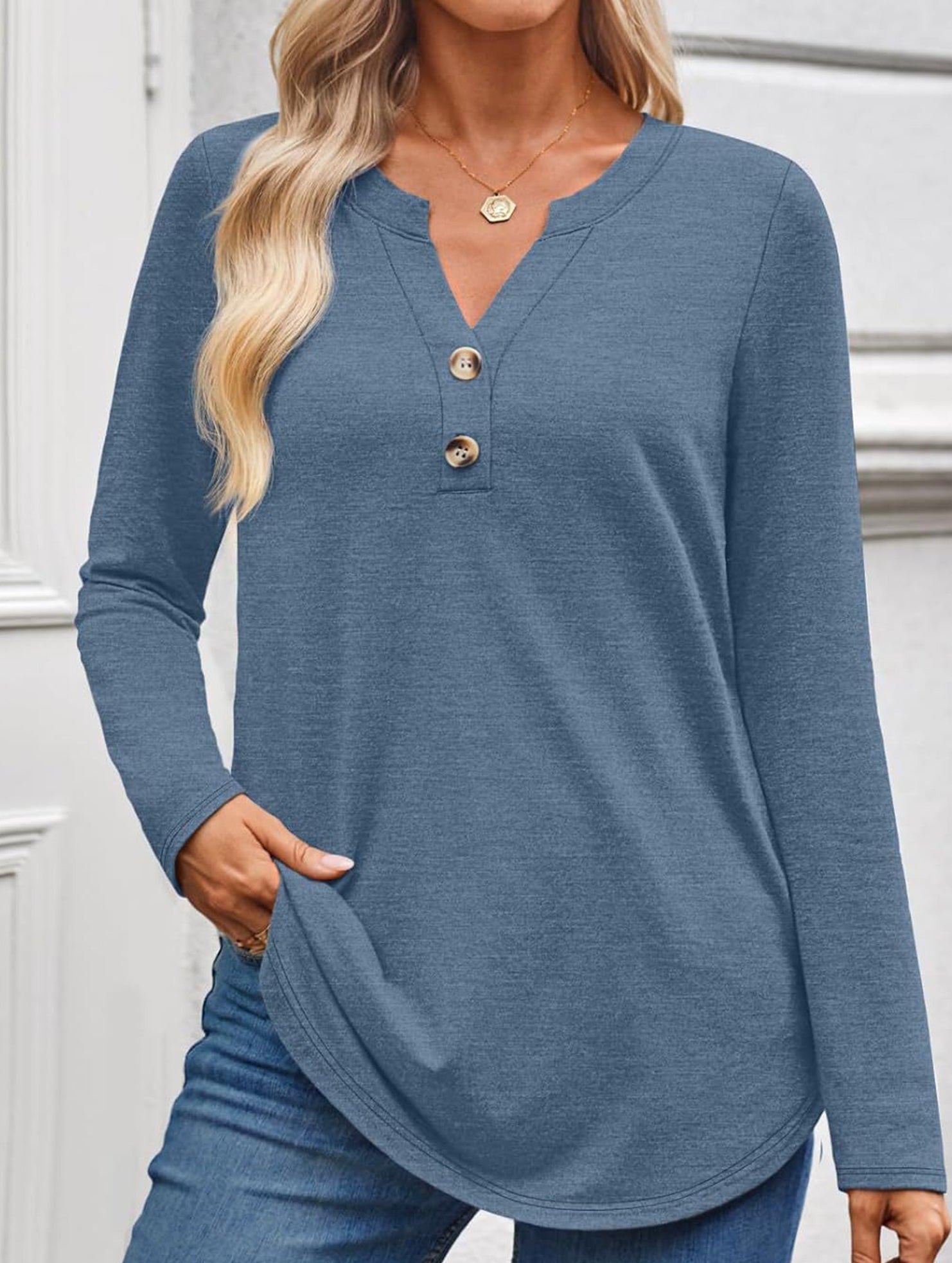 Women's Long-Sleeved V-Neck Casual/Business Top_CWTBLL02048