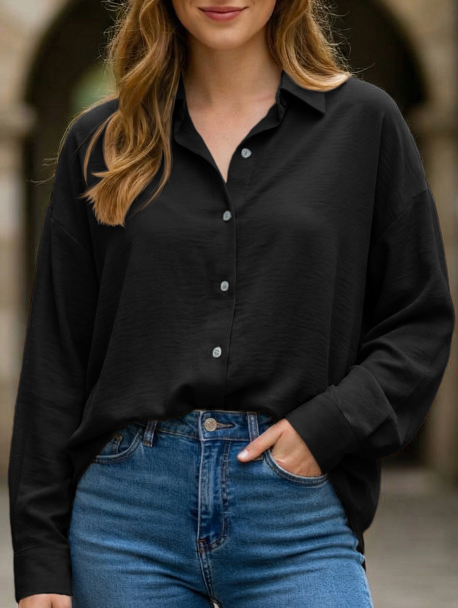 Versatile collared button-down shirt for women_CWTBLL02100