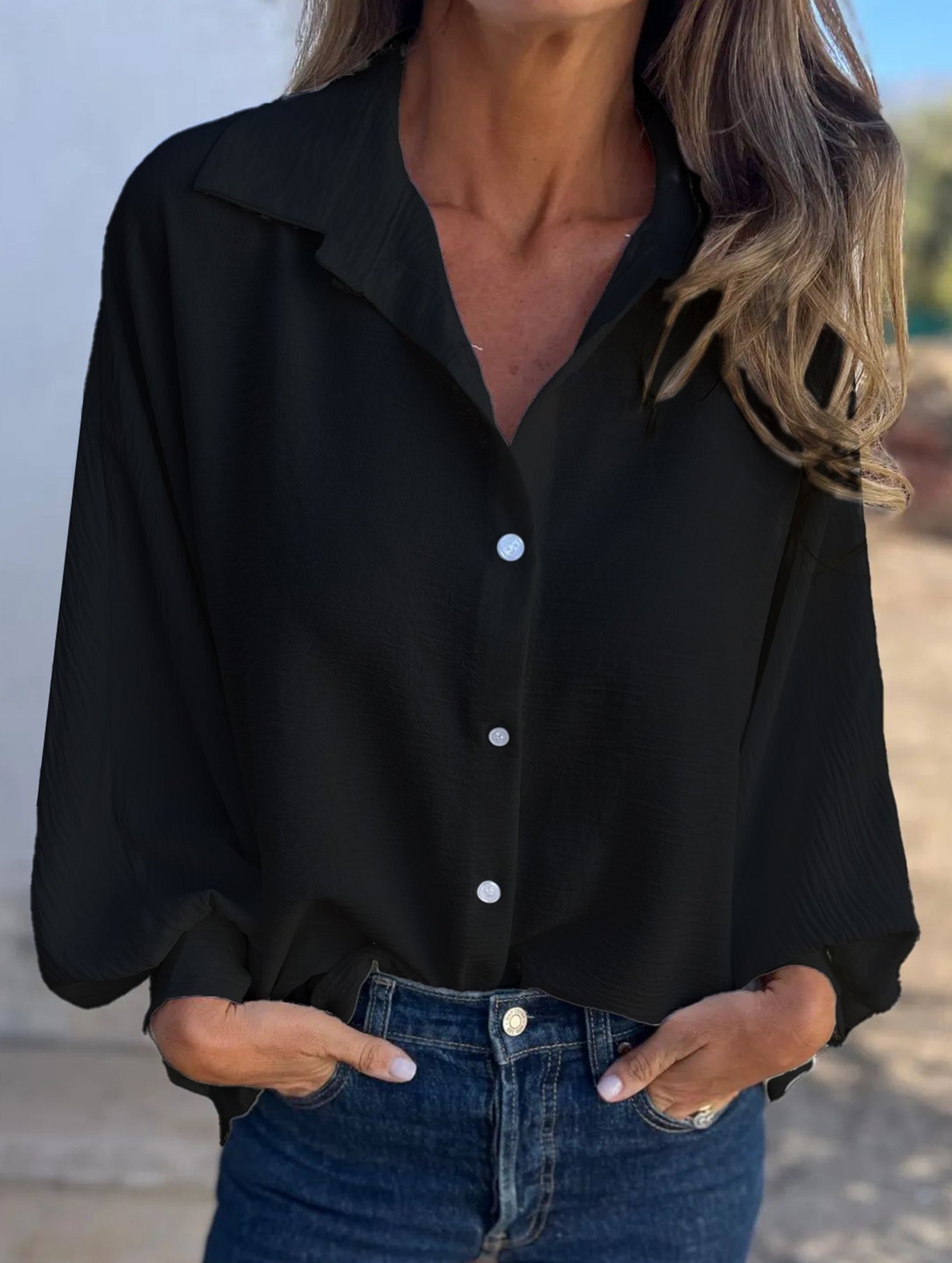 Versatile collared button-down shirt for women_CWTBLL02100