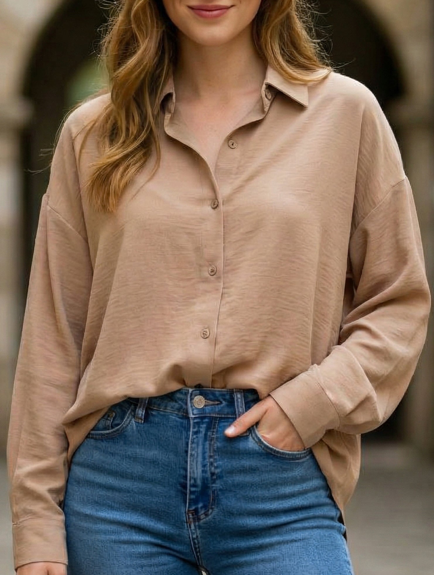 Versatile collared button-down shirt for women_CWTBLL02100