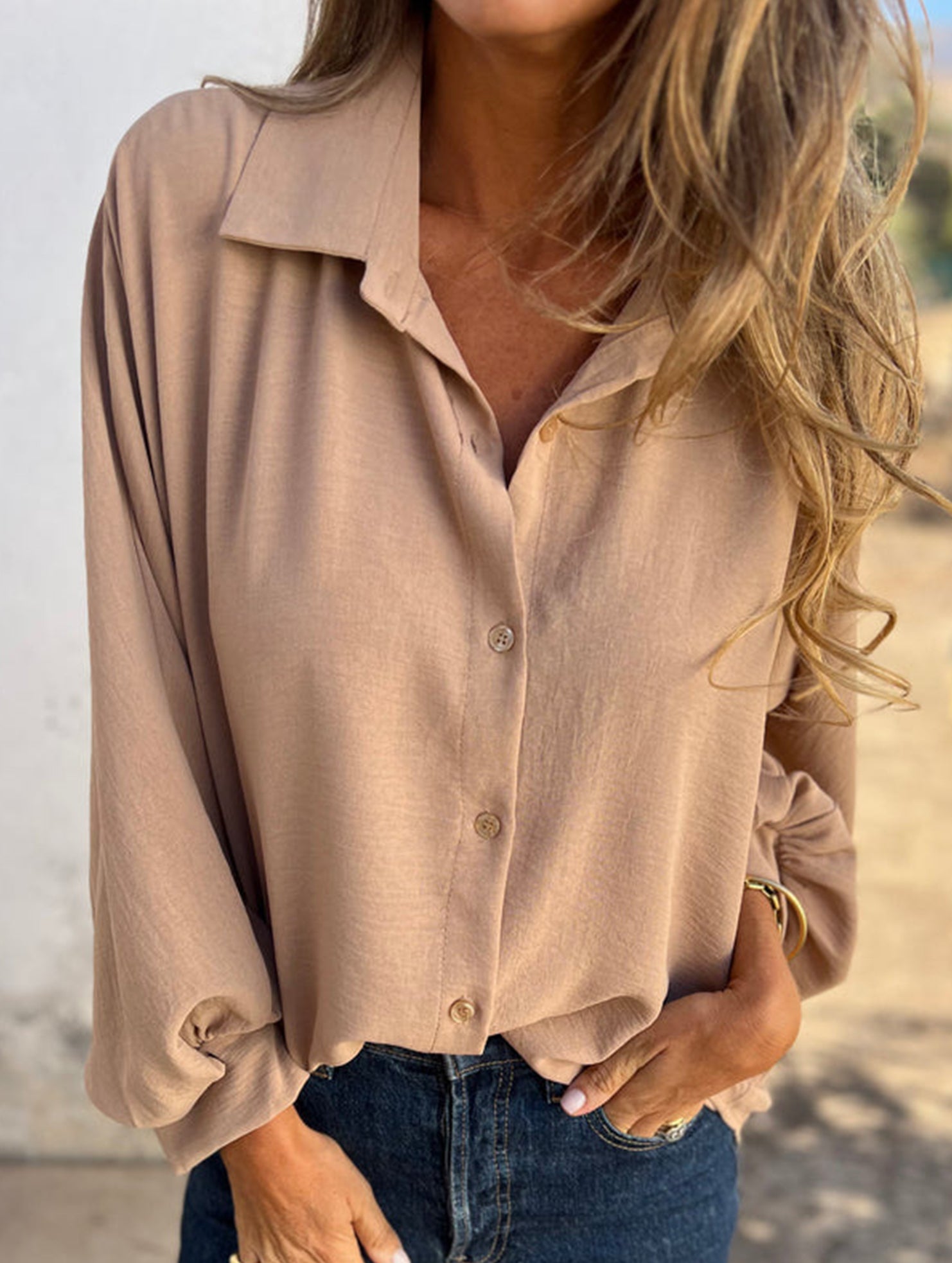 Versatile collared button-down shirt for women_CWTBLL02100