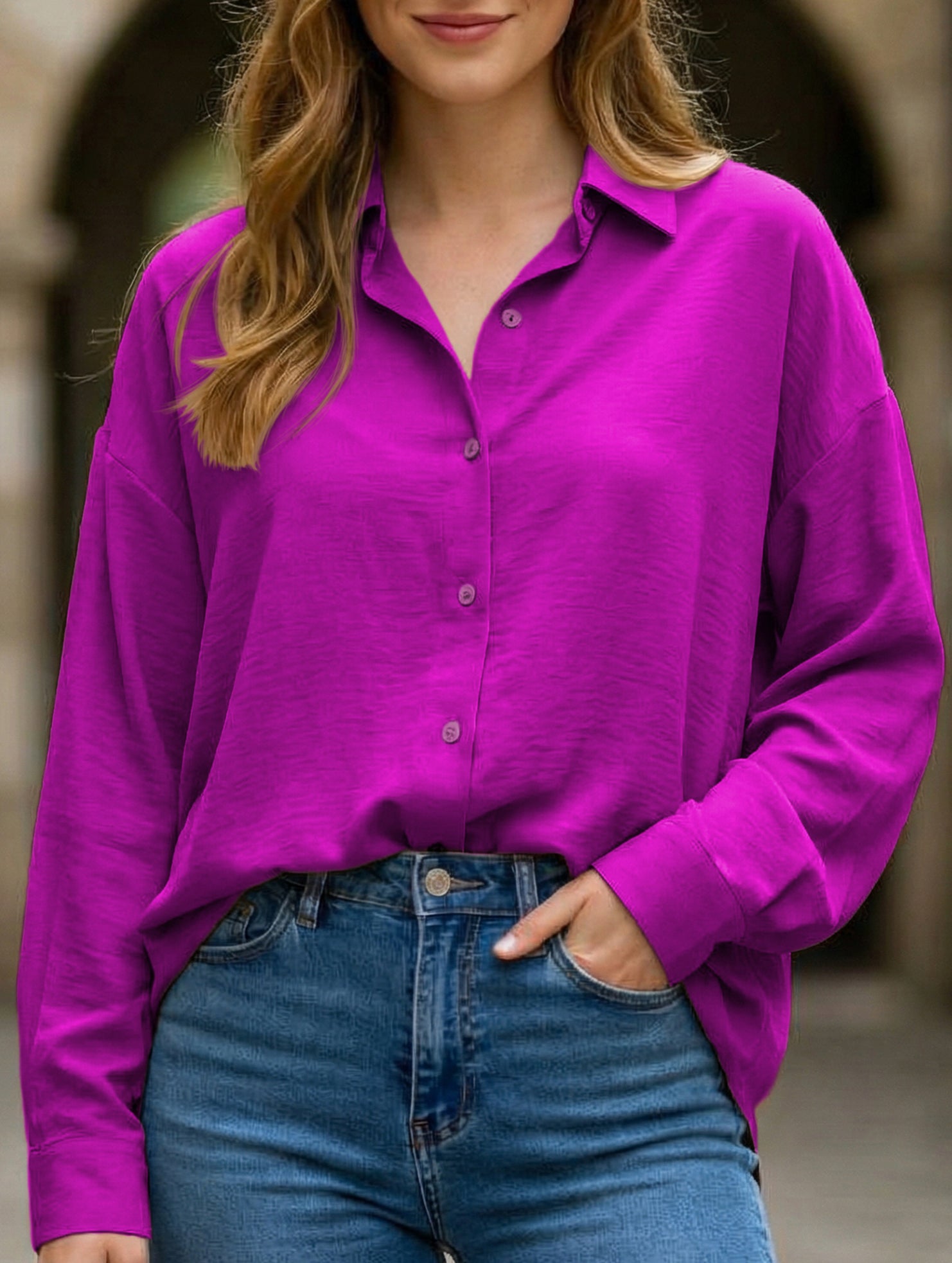 Versatile collared button-down shirt for women_CWTBLL02100