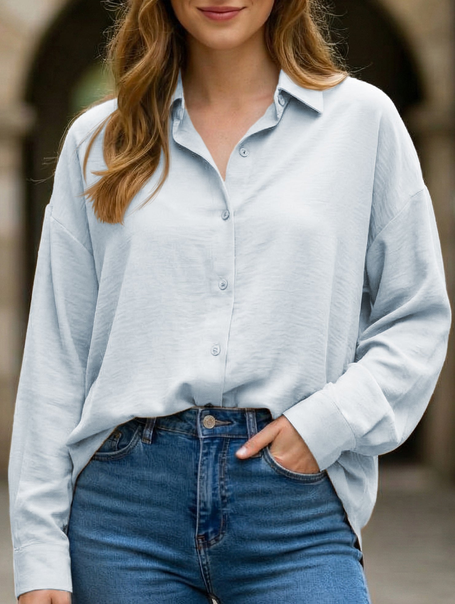 Versatile collared button-down shirt for women_CWTBLL02100