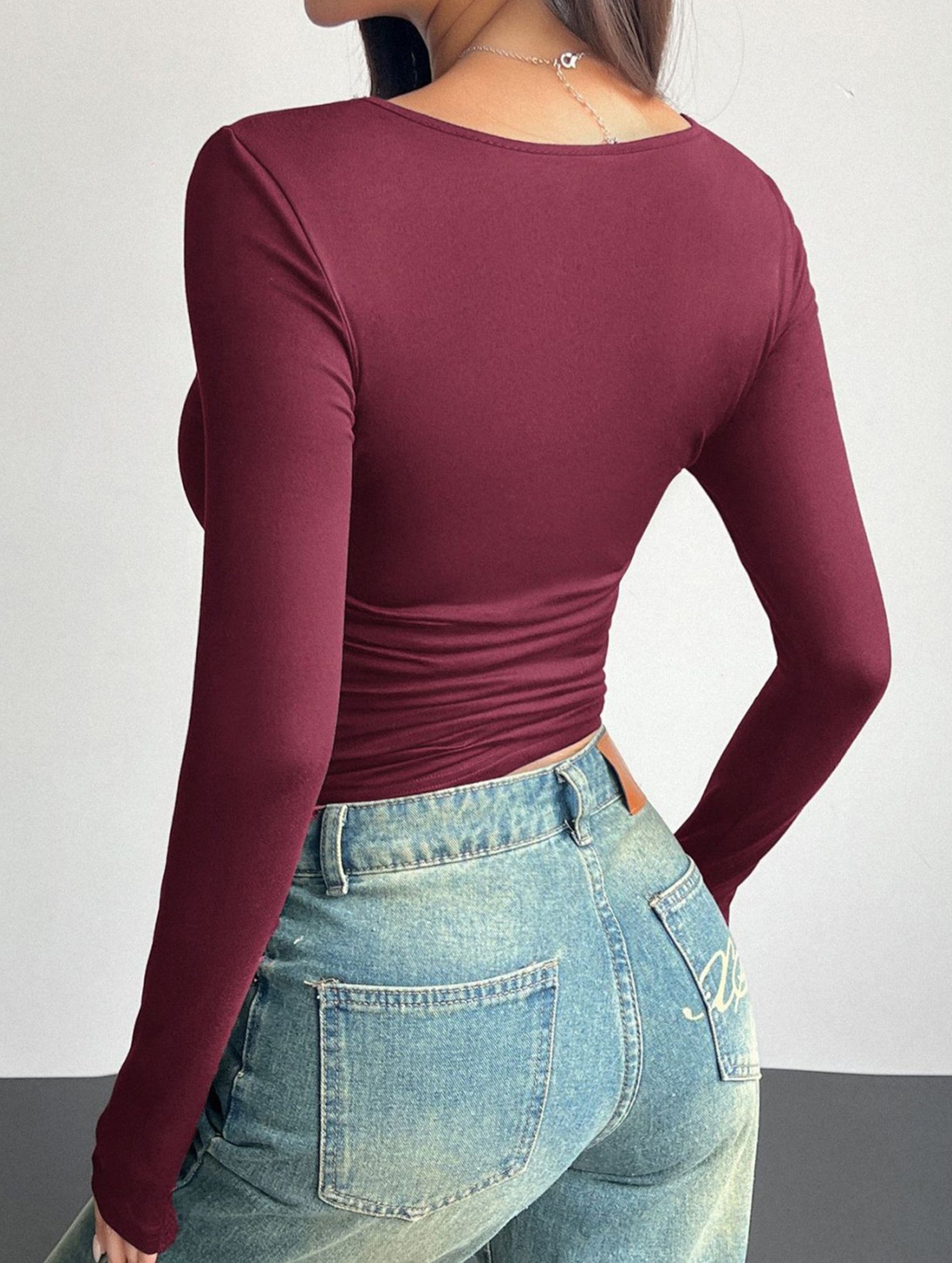Square neck pullover bodycon casual top for women_CWTBLL02101