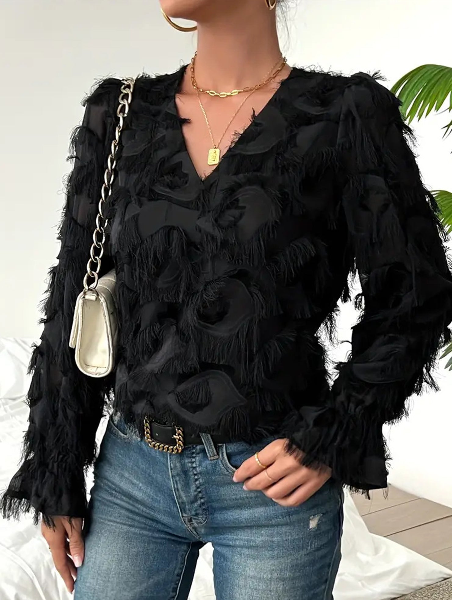 Fringe Shimmer Long Sleeve Blouse_CWTBLL02118