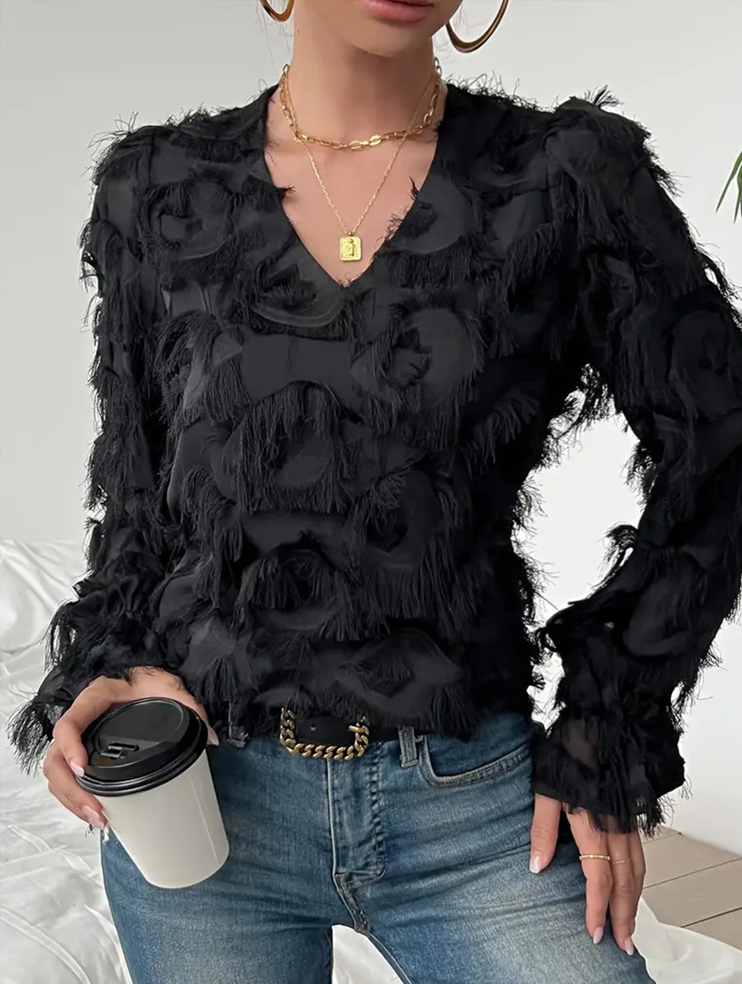 Fringe Shimmer Long Sleeve Blouse_CWTBLL02118