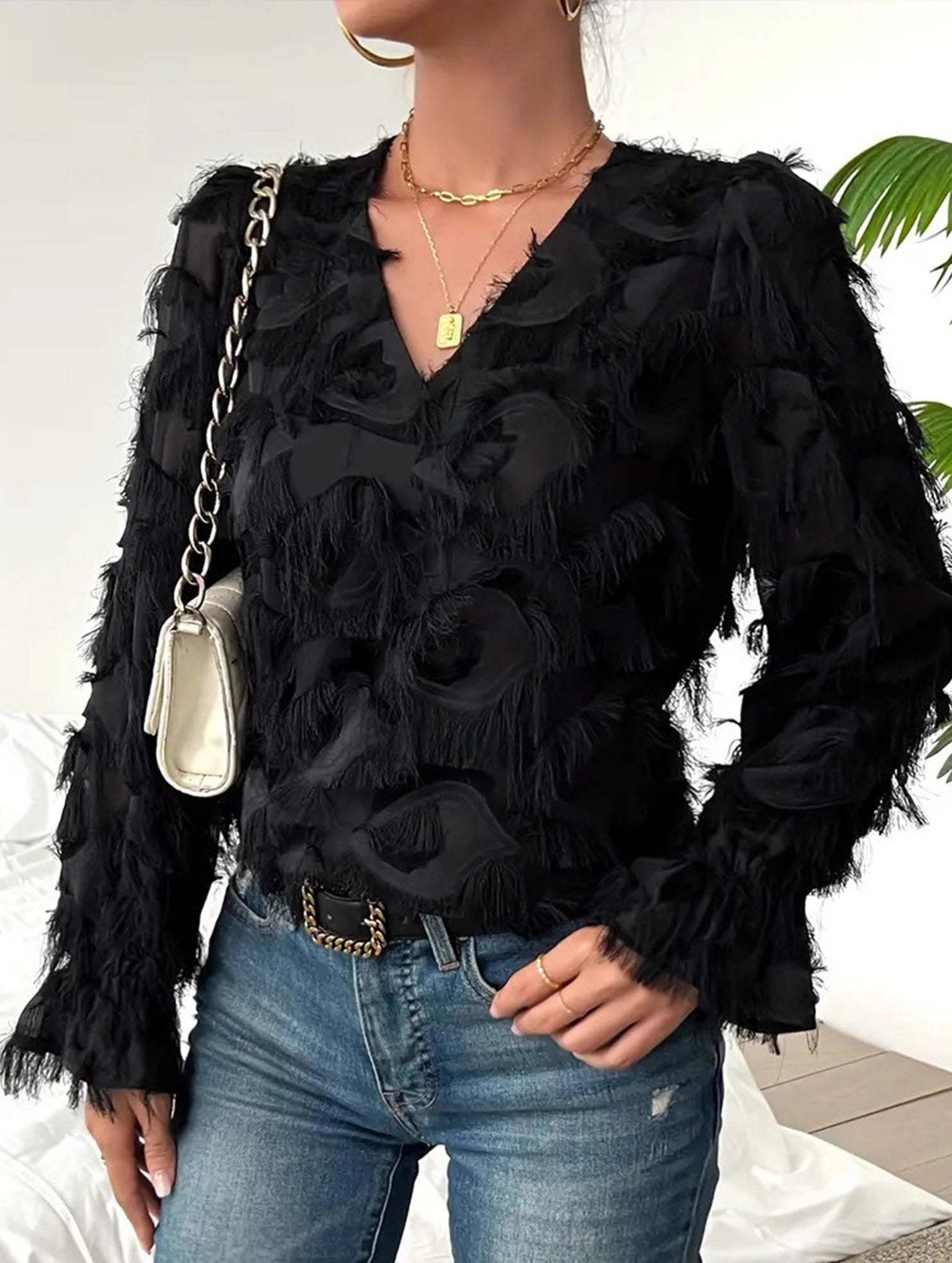 Fringe Shimmer Long Sleeve Blouse_CWTBLL02118