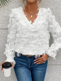 Fringe Ruffle Sleeve Shimmer Blouse_CWTBLL02119