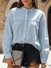 Ruffle Lantern Sleeve Button Shirt_CWTBLL02124
