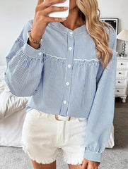 Ruffle Lantern Sleeve Button Shirt_CWTBLL02124