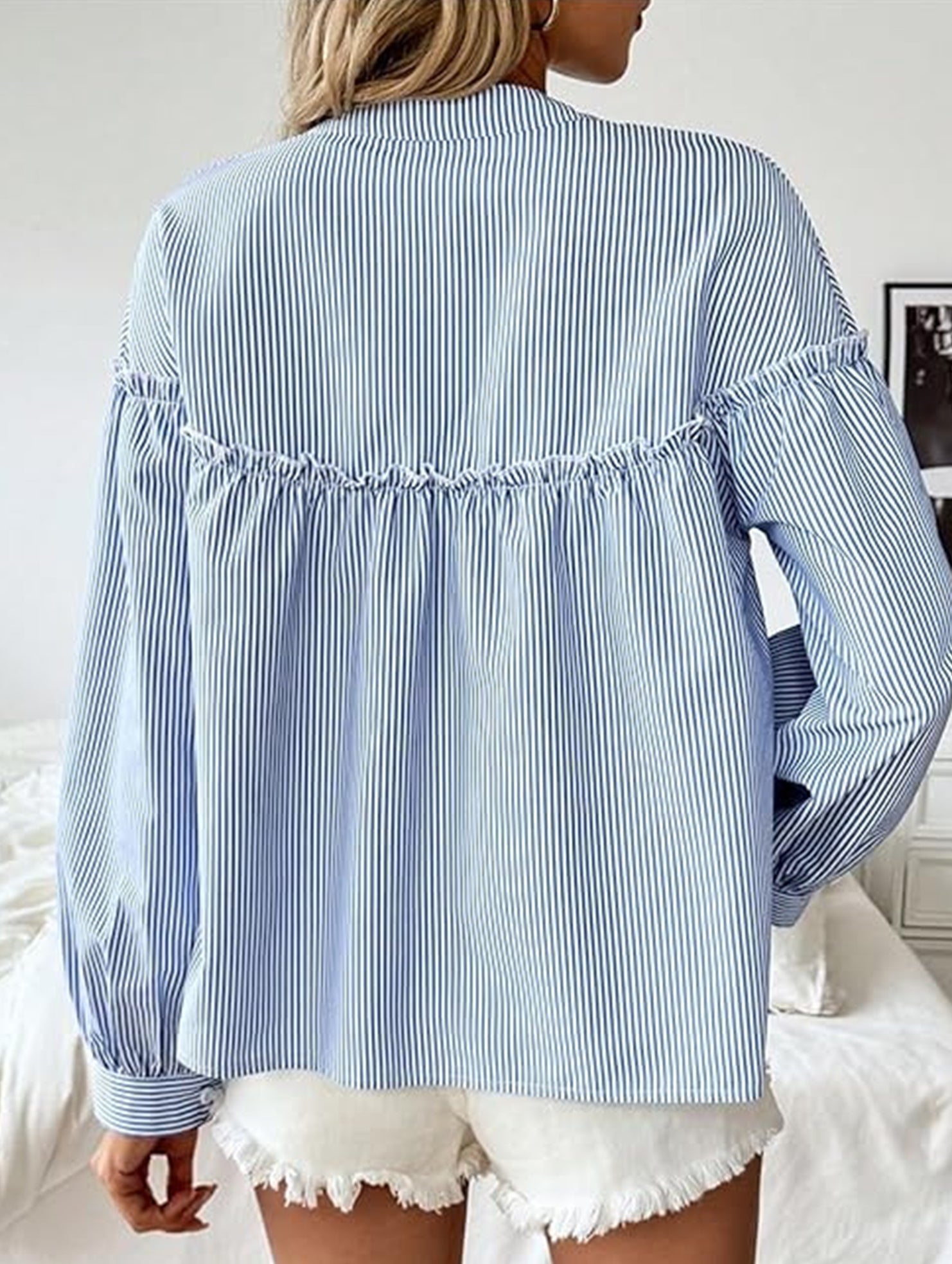 Ruffle Lantern Sleeve Button Shirt_CWTBLL02124