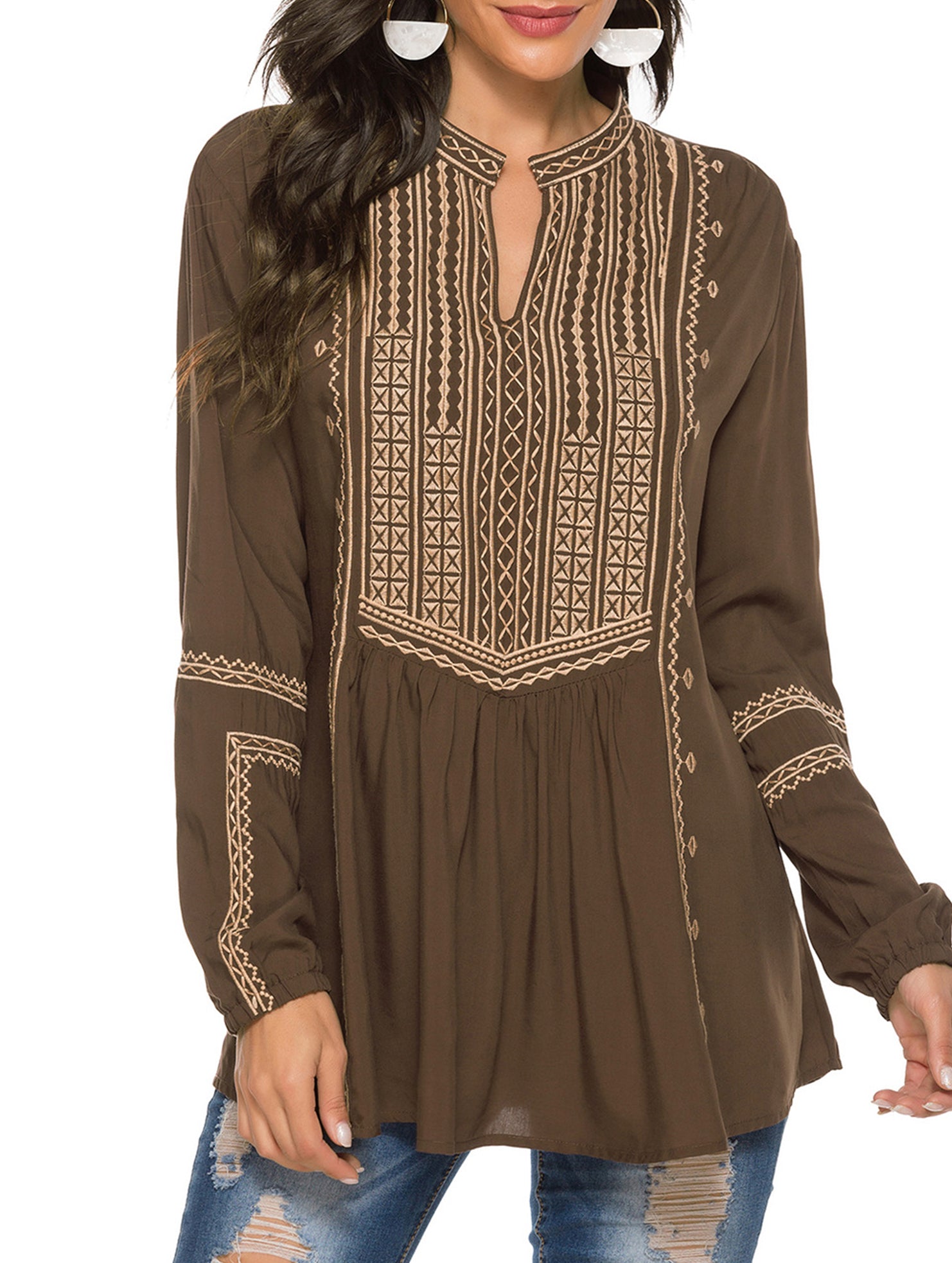Embroidered Loose Shrimp Skin Shirt for Women_CWTBLL02146