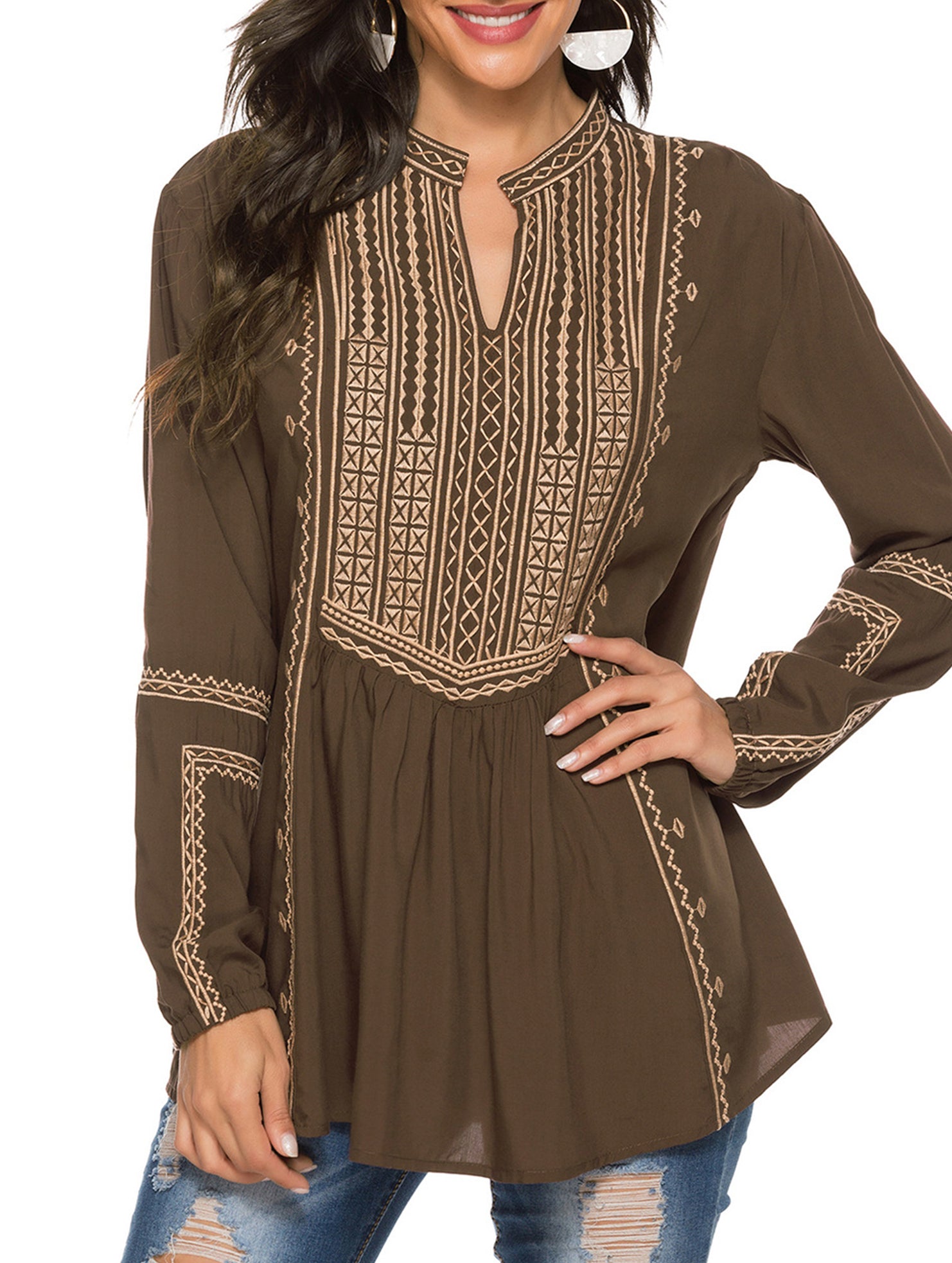 Embroidered Loose Shrimp Skin Shirt for Women_CWTBLL02146