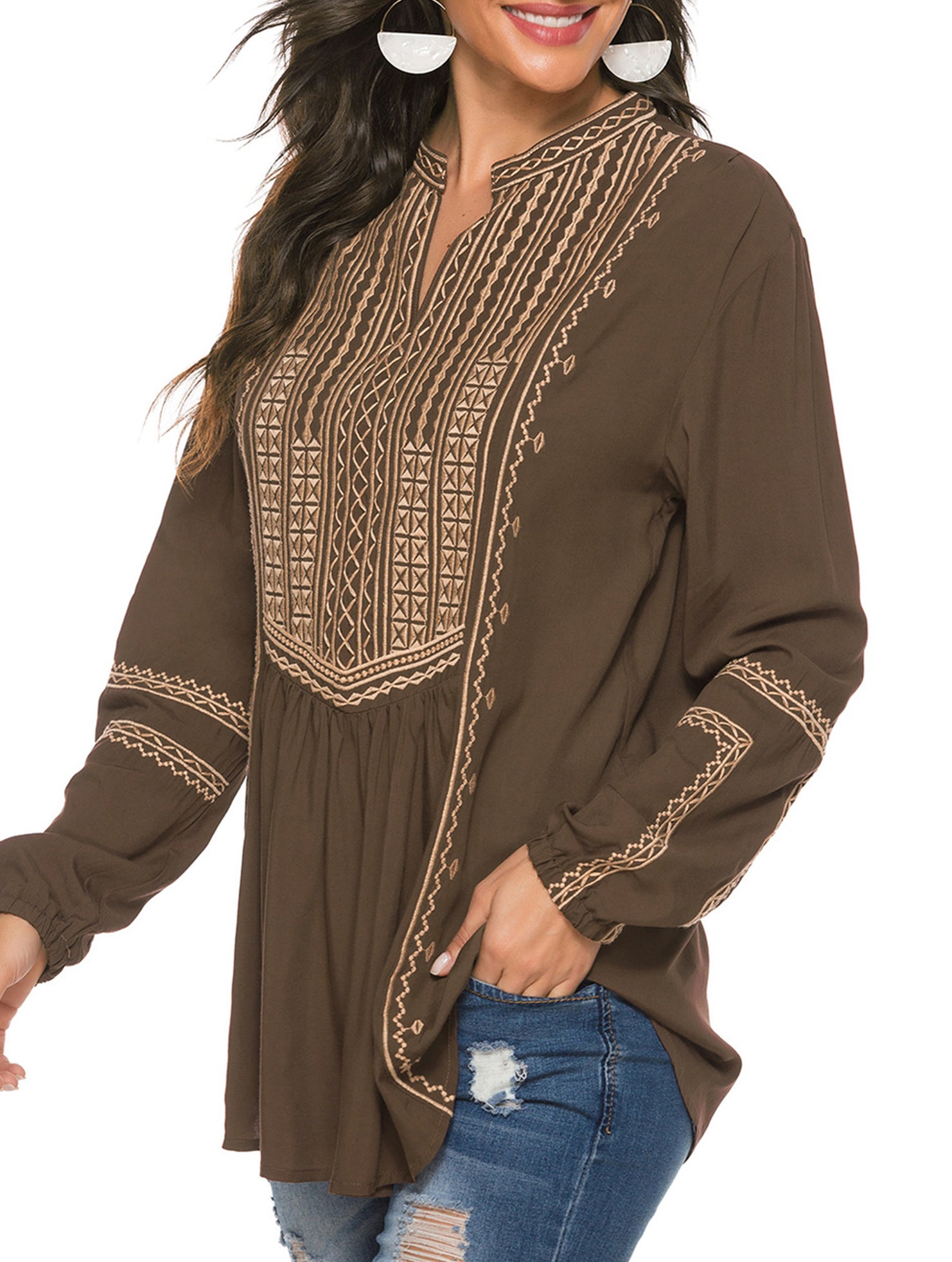 Embroidered Loose Shrimp Skin Shirt for Women_CWTBLL02146