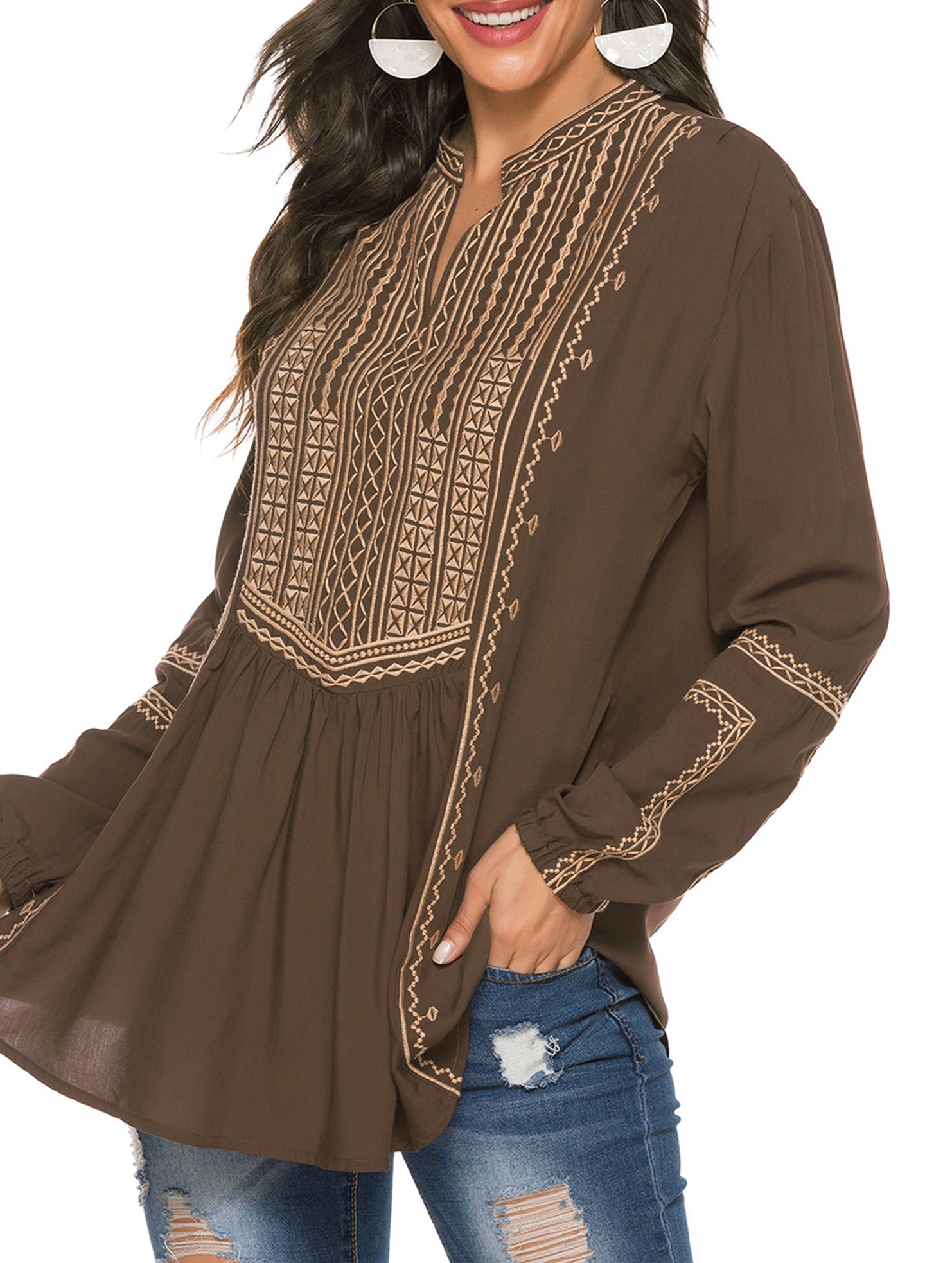 Embroidered Loose Shrimp Skin Shirt for Women_CWTBLL02146