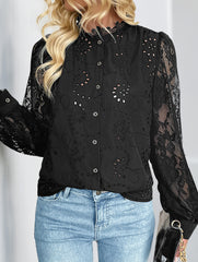 Elegant Lace Stand Collar Long Sleeve Black Shirt_CWTBLL02151