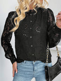 Elegant Lace Stand Collar Long Sleeve Black Shirt_CWTBLL02151
