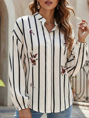 Elegant Striped Single-Breasted Office Shirt_CWTBLL02152