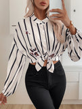 Elegant Striped Single-Breasted Office Shirt_CWTBLL02152