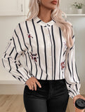 Elegant Striped Single-Breasted Office Shirt_CWTBLL02152