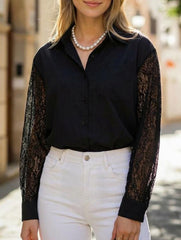White Lace Patchwork Collared Blouse Shirt_CWTBLL02225