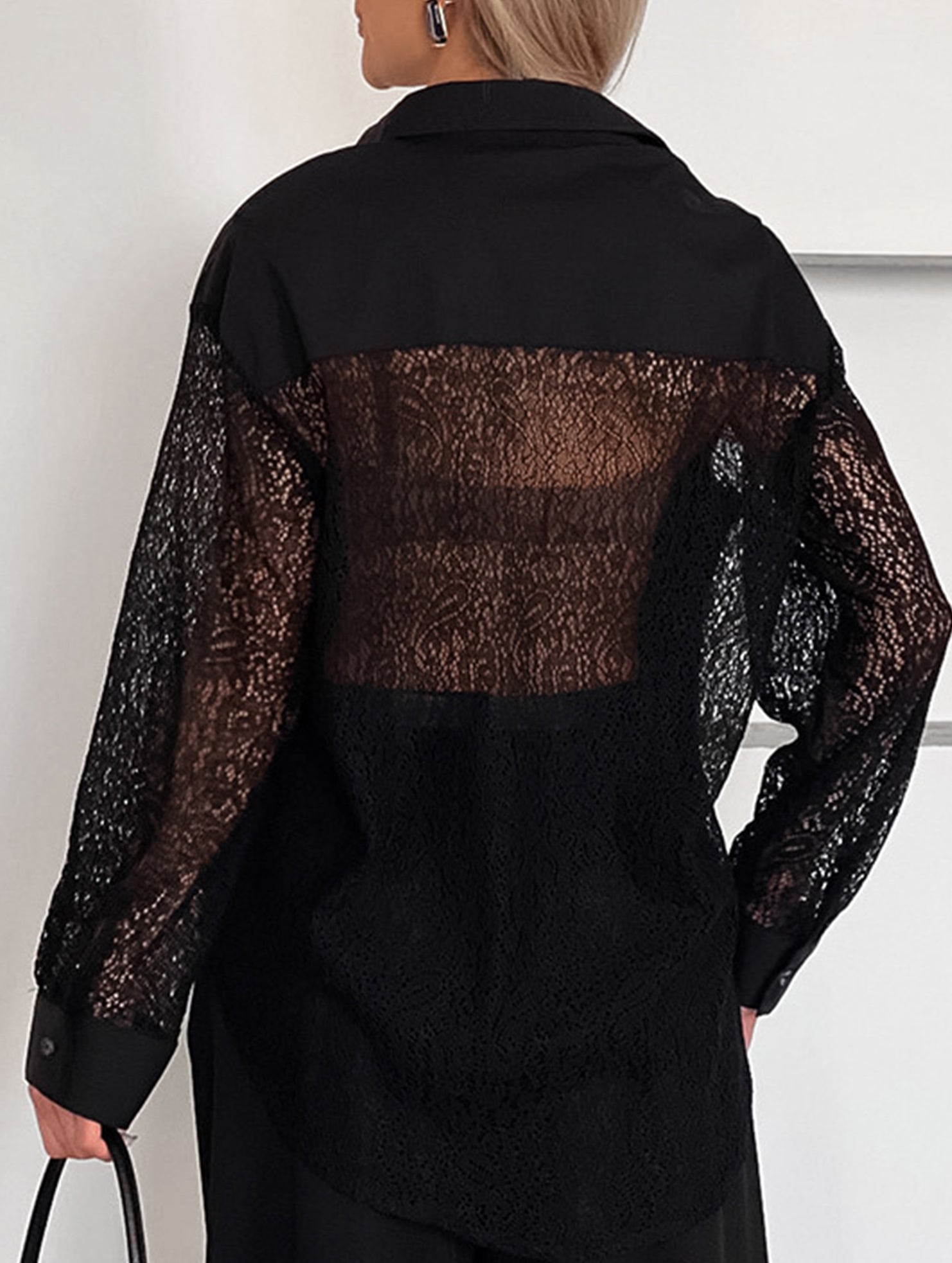 White Lace Patchwork Collared Blouse Shirt_CWTBLL02225
