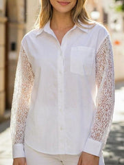 White Lace Patchwork Collared Blouse Shirt_CWTBLL02225