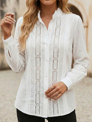 Pleated V Neck Elegant Relaxed Shirt_CWTBLL02227
