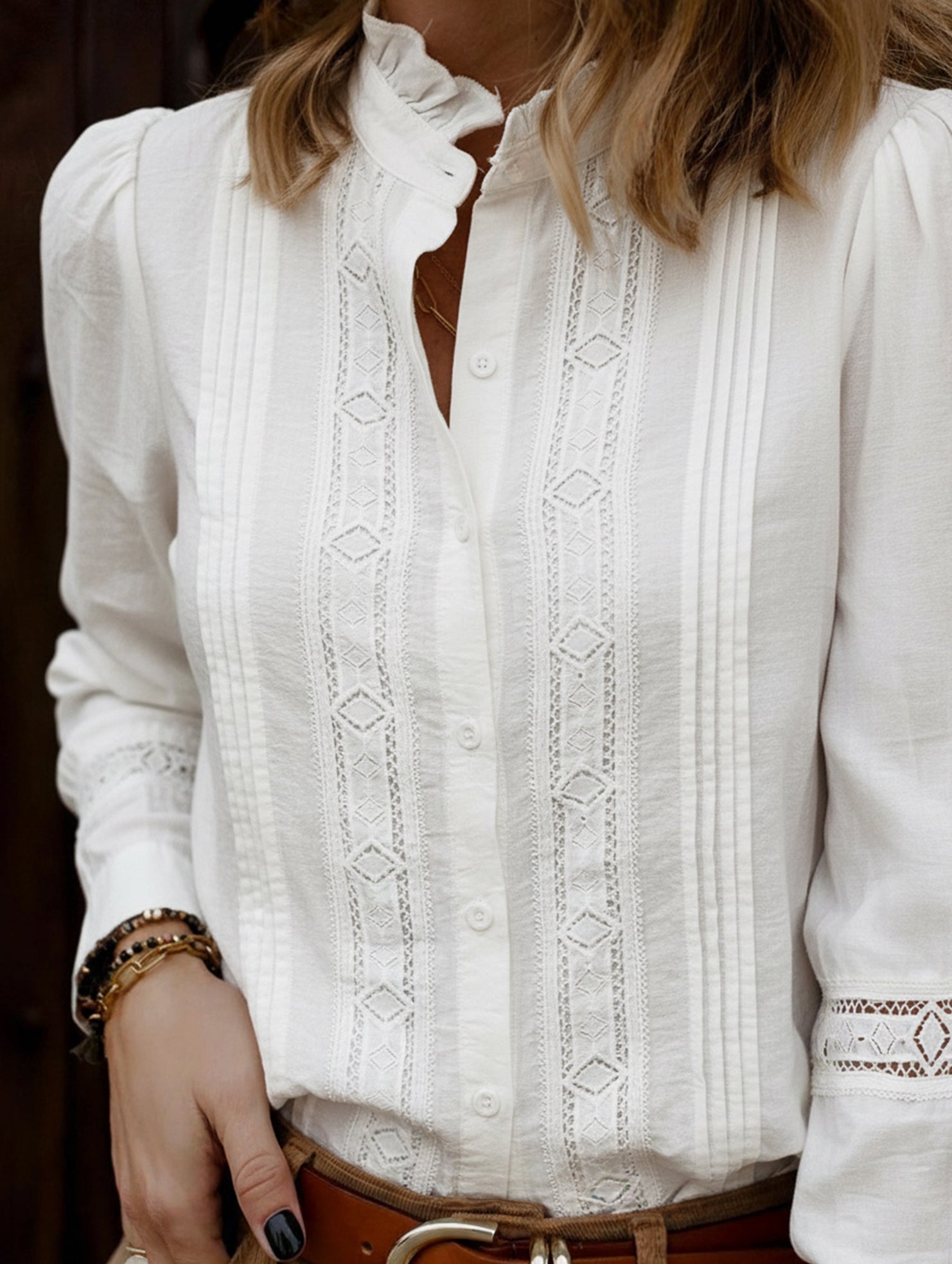 Pleated V Neck Elegant Relaxed Shirt_CWTBLL02227