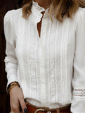 Pleated V Neck Elegant Relaxed Shirt_CWTBLL02227