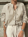 Striped Tie Front V Neck Casual Shirt_CWTBLL02228