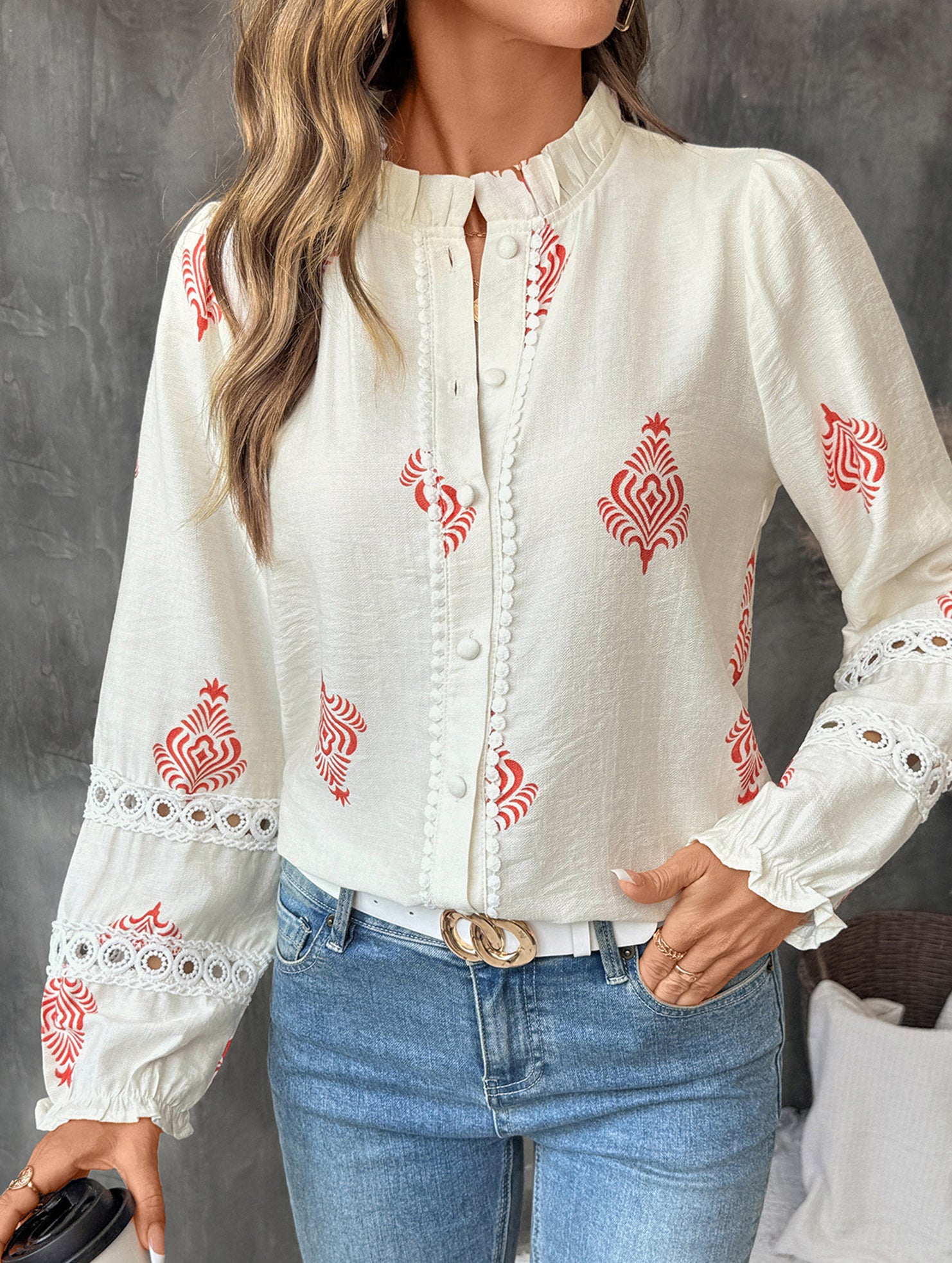 Lace Patchwork French Style Cardigan Shirt_CWTBLL02229