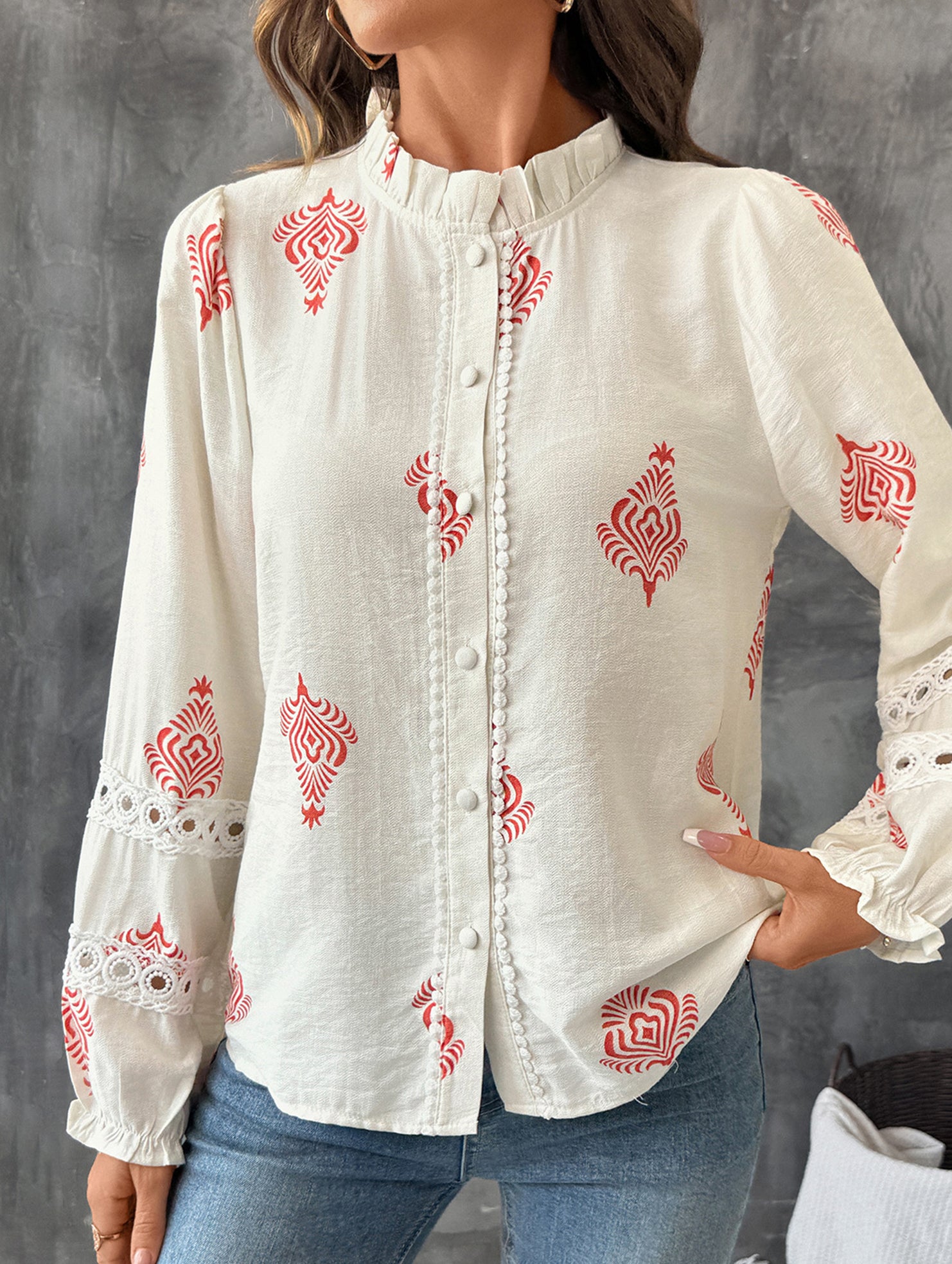 Lace Patchwork French Style Cardigan Shirt_CWTBLL02229