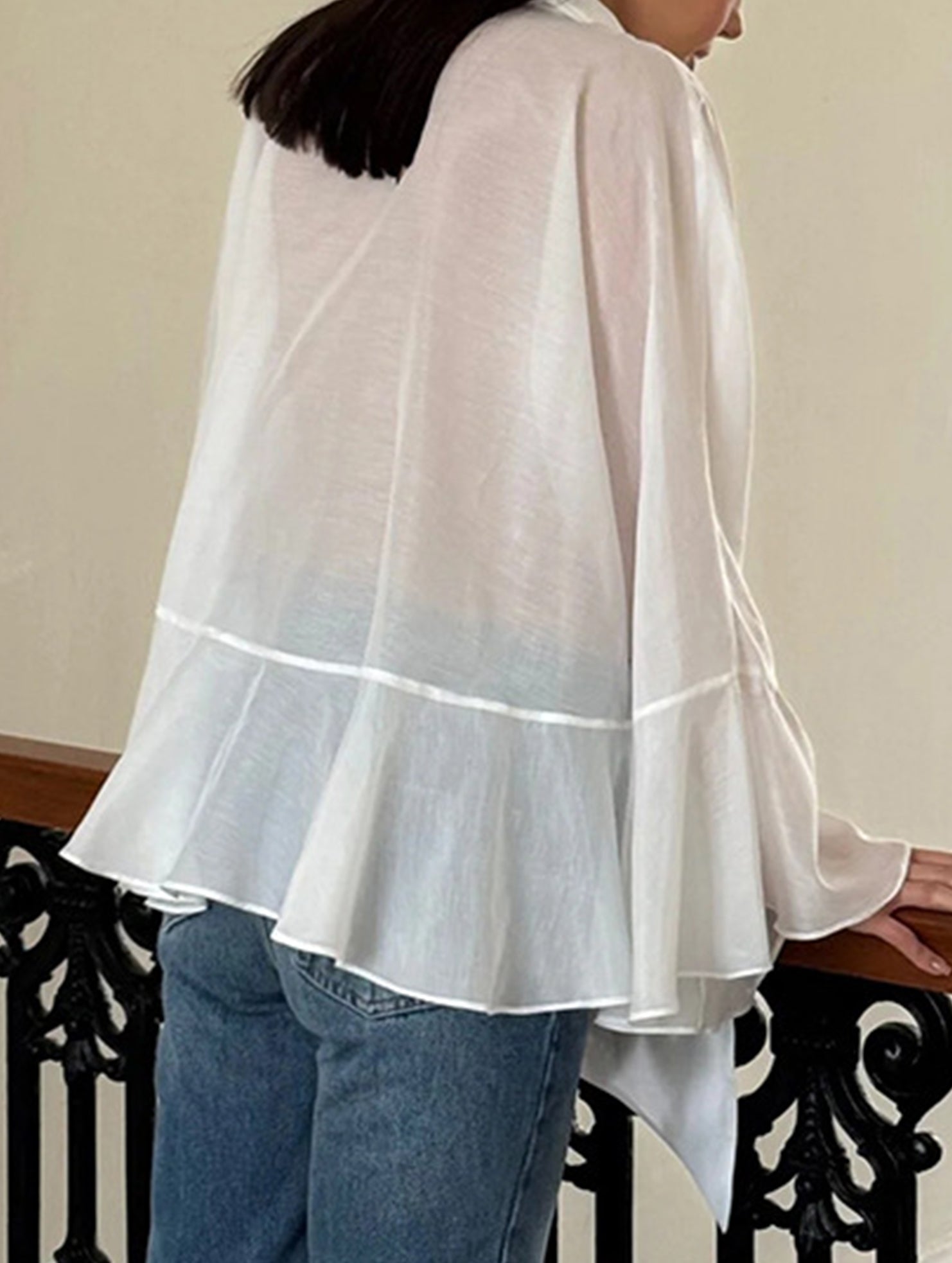 Sexy Tencel Ruffle Sleeve Mid-Length Blouse for Women_CWTBLL02235
