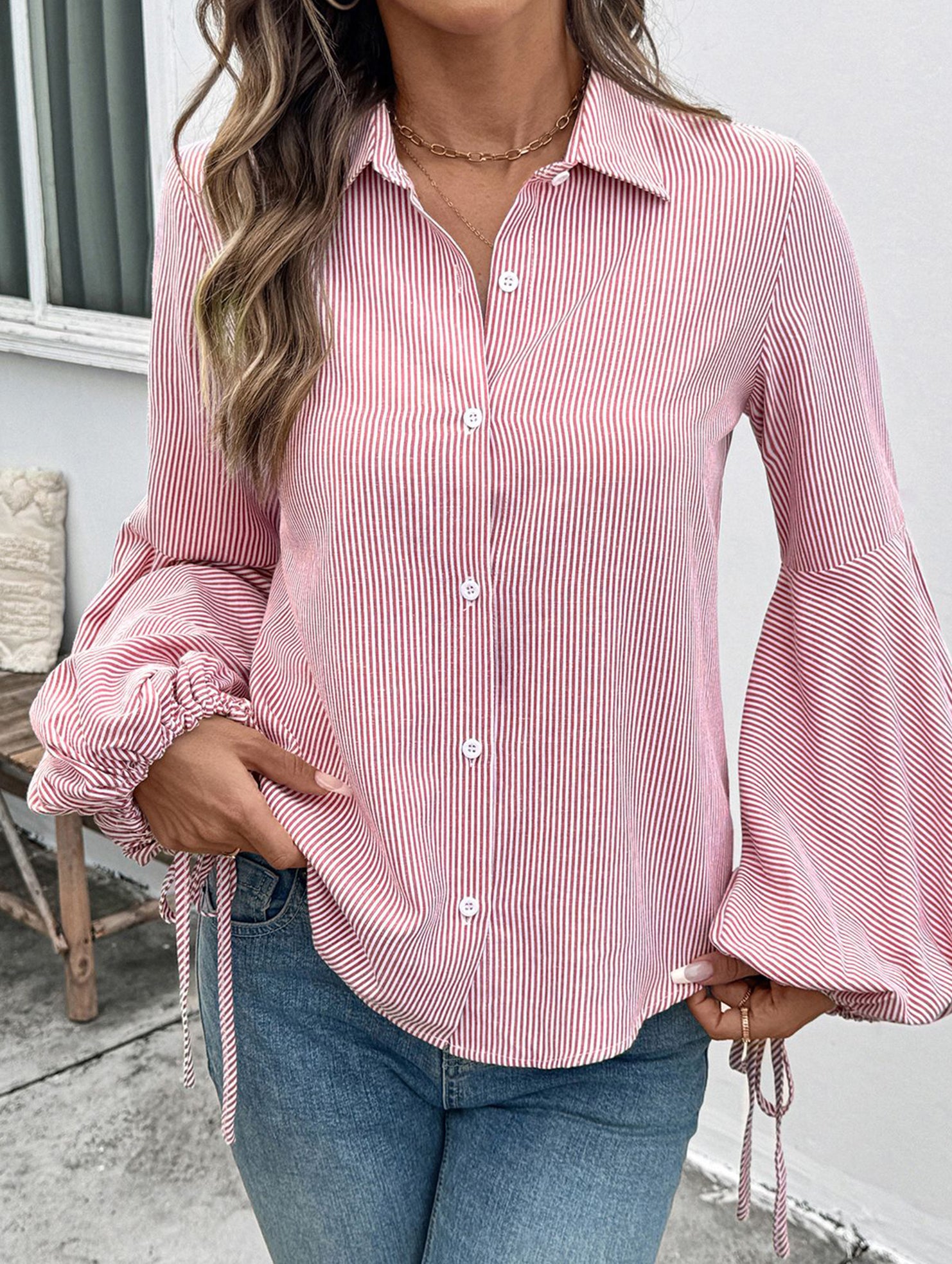 Elegant Striped Office Shirt for Women_CWTBLL02237