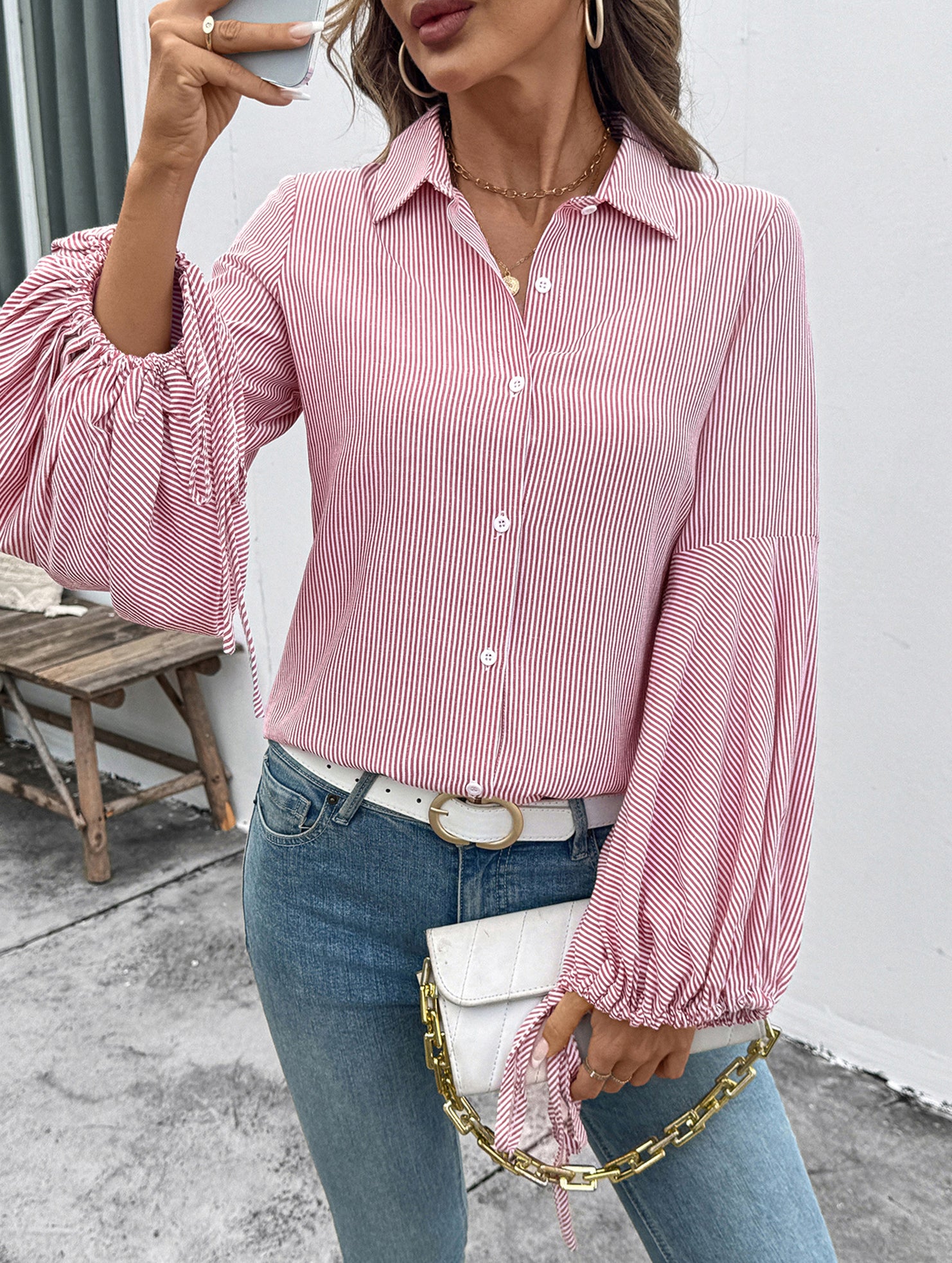 Elegant Striped Office Shirt for Women_CWTBLL02237
