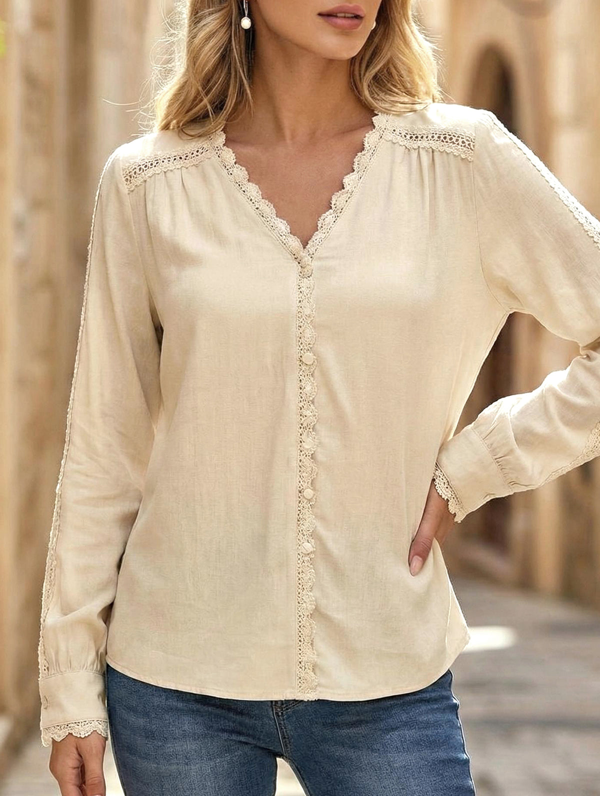 Red Long Sleeve Casual Shirt for Women_CWTBLL02239