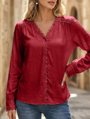 Red Long Sleeve Casual Shirt for Women_CWTBLL02239