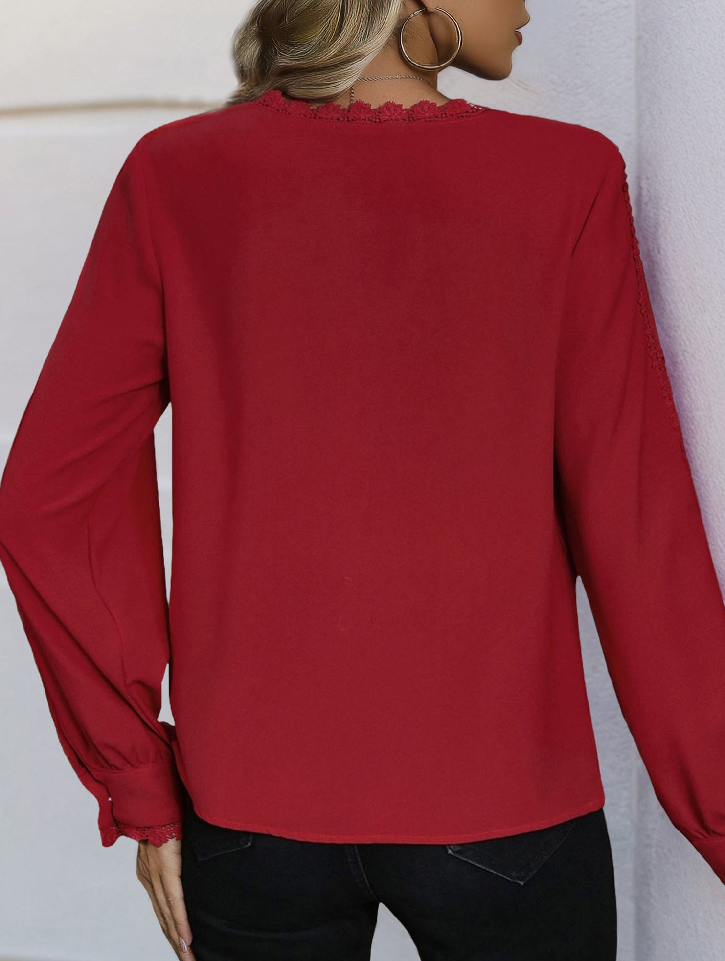 Red Long Sleeve Casual Shirt for Women_CWTBLL02239